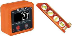 Klein Tools 935DAG Digital Angle Gauge & 935AB4V Torpedo Level - Magnetic Conduit Level with 4 Vials, V-Groove, Magnet Track & High Viz Orange