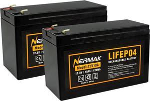 2 Pack 12V 10Ah Lithium Ion LiFePO4 Deep Cycle Battery, 2000+ Cycles Rechargeable Battery for Solar/Wind Power, UPS, Scooters, Lighting, Power Wheels, Fish Finder Built-in 10A BMS