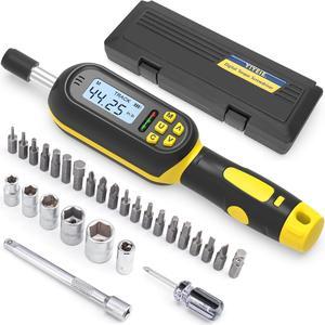 32PCS Digital Torque Screwdriver, 2.66-53.1 in-lbs/0.3-6 Nm, Inch Pound Torque Screwdriver Electrician with Buzzer & LED Indicator, Adjustable Screwdriver Torque Wrench Set with Bits & Sockets