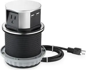 Space Saver Pop Up Outlet with USB, 3 Power Outlets 15A, 2 USB Ports 2.4A Fast Charge, Splash Resistant, Stainless-Steel Finish, for Kitchen Counter Island, Office Table and Workshop
