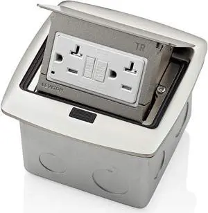 PFGF2-BN Pop-Up Floor Box with 20 Amp, Tamper-Resistant Self-Test GFCI Outlet, Brushed Nickel