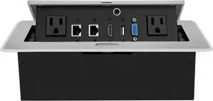 Table Pop up Power Strip Date Hub Connection Box with Outlet Network HDMI for Office DeskSilver