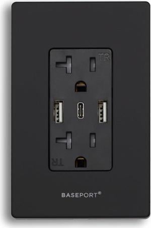 Wall Outlet with USB Ports - 125V 20 Amp Outlet, 5V/6A USB Outlets Receptacles, Dual USB-A, 1 USB-C, Double Gang White Faceplate
