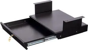 Stand Up Desk Store Add-On Office Sliding Under-Desk Drawer Storage Organizer for Standing Desks (Black, Lockable with Padded Laptop Shelf) 18"