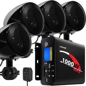 TN4-Q 1000W 4 Channel Amplifier 4" Full-Range Waterproof Bluetooth Motorcycle Stereo Speakers Audio System AUX USB SD Radio for 1-1.5" Handlebar Harley Touring Cruiser ATV
