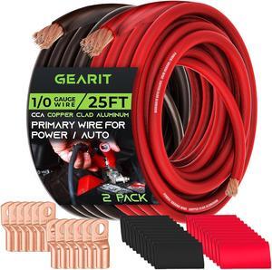 1/0 Gauge Wire (50ft - Red Translucent) Copper Clad Aluminum CCA - Primary Automotive Wire Power/Ground, Battery Cable, Car Audio Speaker, RV Trailer, Amp, Electrical 0ga AWG 50 Feet
