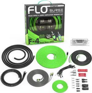 Surge Series Amplifier Installation Wiring Kit - 4 Gauge Installer Amp Kit - True Spec AWG Amp Kit - 2000W 4 Gauge Wire w/ 100A mini-ANL Fuse Holder Car Audio Wiring Kit - Car Amplifier Installation