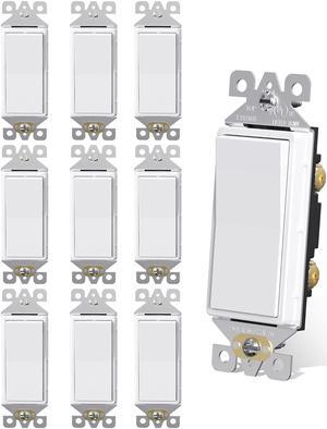 Single Pole Rocker Decora Light Switch, 15 Amp Self-grounding Electrical Light Switches, Residential Grade, UL Listed (50 Pack, Black)