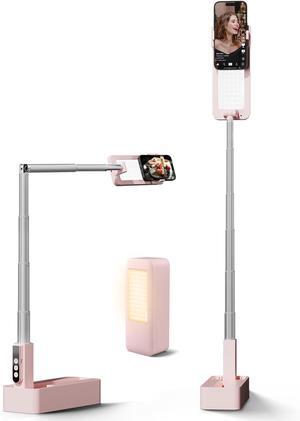 Extendable Selfie Phone Stand,Overhead Mount,Selfie Light,360° Rotation Rechargeable Wireless Foldable 5 Brightness&3 Color LED Light for Recording/Live Streaming/YouTube/Tiktok/Photography-V10
