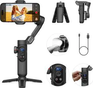 Gimbal Stabilizer for Smartphone, Gimbal w/Wireless Charging iPhone Gimbal for iPhone 15 Pro Max/Android Foldable 3-Axis Handheld Phone Gimbal for Video Recording Face Tracking-Smart X Pro