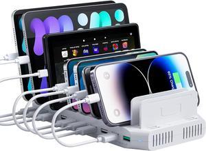 Multi USB Charging Station for Multiple Devices, 60W 10 Ports Multi Charger Station with QC3.0 Port & Adjustable Dividers Compatible with Tablets, Smartphones