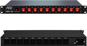 PDU Power Strip Surge Protector,10 Outlet 1U Network-Grade Full Metal PDU Power Strip with Rackmount100V-240V/15A Designed for Server Rack