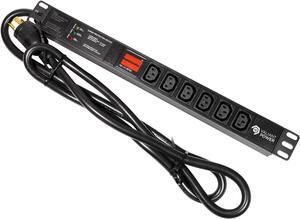Rack Mount Power Strip - 240V 30A Single Phase PDU with Built-in Surge Protector, Volt & Amp Meter for Data Center - 19 Metal Housing, Ears & Fittings Included, 6 Cable, 6 Outlets