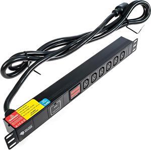 Power Rack Mount Power Strip - 240V 30A Single Phase PDU with Built-in Surge Protector, Volt & Amp Meter for Data Center - 19 Metal Housing, Ears & Fittings Included, 10 Cable, 6 Outlets