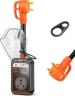 RV Surge Protector 30 Amp, 9800 Joules RV Circuit Analyzer Surge Guard with LED Power Indicator, All-in-1 RV Electrical Adapter, Rv Plug Adapter with Waterproof Cover,Grip Power Handles