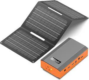 Portable Power Bank with AC Outlet 65W 110V External Battery Pack, 24000mAh Portable Laptop Charger with 30W Foldable Solar Panel Power Supply for Outdoor Camping Home Use Traveling RV Trip Off Grid
