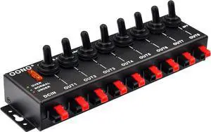 8 Channel Connector Power Splitter Distributor Source Strip, with 8 Independent Control Switch, Black