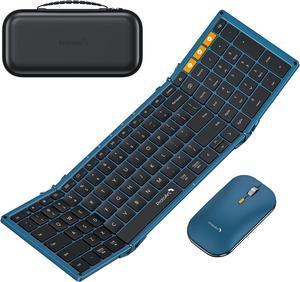Foldable Keyboard and Mouse, XKM01 Folding Bluetooth Keyboard Mouse Combo for Business and Travel, 2.4G+Dual Bluetooth Full-Size Portable Keyboard for iPad Tablets Laptop PC - Space Gray