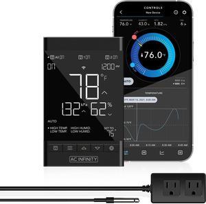 CONTROLLER 79 PRO, WiFi Outlet Controller, Independent Programs for Two Devices, Wall Hang Digital Thermostat with Temperature, Humidity, VPD, & Timer Controls, For Seed Starting Heat Mats
