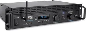 2-Channel Bluetooth Power Amplifier- 2000W Bridgeable Rack Mount Pro Audio Sound Wireless Home Stereo Receiver w/TRS XLR Input,LCD,Bridge Mode,Cooling Fan,Entertainment Speaker System- PTA1000BT