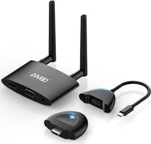 Wireless HDMI Transmitter and Receiver 4K- HDMI & VGA Dual Screen, Multi-TX Capability, 2.4G/5.8G HDMI Wireless Extender Kit for Laptop, Camera, Cable Box, Netfix, Plug and Play, 165FT/ 50M