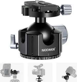 Neewer Low Profile DSLR Camera Tripod Ball Head, 44mm All Metal Panoramic Camera Mount Tripod Head with 1/4 Quick Release Plate for DSLR Camera/Camcorder, Tripod, Monopod, Slider, Max Load 55lb/25kg