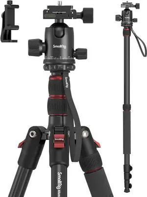 SmallRig Camera Tripod, 71" Foldable Aluminum Tripod/Monopod, 360°Ball Head Detachable, Payload 33lb, Adjustable Height from 16" to 71" for Camera, Phone