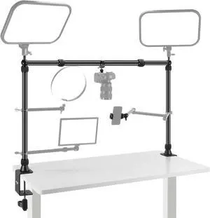 Overhead Camera Mount Rig with 2 Ball Heads, Super Clamp/Mobile Phone Holder/Camera Desk Mount, Multi Device Mount, Platform Overhead Tripod, Adjustable Height Width, Max Load 12 kg, NK002