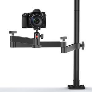 Camera Desk Mount Stand with Flexible Arm, Overhead Mount, Articulated Arm with 360° Rotatable Ball Head, Aluminum Desk Mounting Stand for Ring Light/DSLR Camera/Webcam/Panel Light