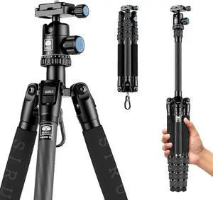 Compact Traveler 5C Tripod 54.3 inches Lightweight Carbon Fiber Travel Tripod for Camera with 360° Panorama Ball Head for Arca Swiss Quick Release Plate, Max Load 8.8lbs
