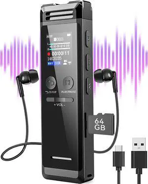 96GB(7000Hrs) Voice Recorder,Voice Activated Recorder with Playback,Recording Device Tape Recorder for Lectures,Portable Sound Audio Recorder with Password,Line-in