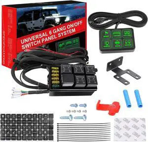 6 Gang Switch Panel Kit, Auto Power Plus Circuit Control Box Relay System Universal ON-Off Touch Switch Box for Car Marine Boat ATV UTV Truck