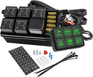 6 Gang Switch Panel, Nirider 12V Universal Circuit Control System with Fuse Relay Box Button Switch Pod Touch Switch Box for Truck Wrangler 4Runner ATV UTV SUV Car Boat