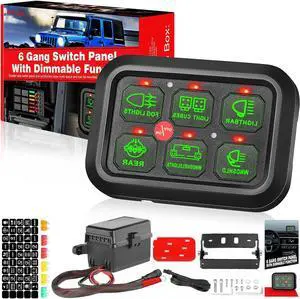 6 Gang Switch Panel, SWATOW INDUSTRIES Switch Pods Automatic Dimmable Circuit Relay Box with Momentary Modes for Pickup Jeep Truck SUV UTV Marine