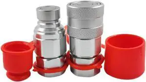 Flat Face High Flow Skid Steer Hydraulic Quick Connect Coupler Hydraulic Coupling Quick Disconnect Couplers Set 5/8" Body ISO16 x 3/4" NPT ISO16028 w/Dust Caps