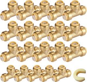 20 Pack 3/4 Inch Pushfit Straight Coupling, PEX Brass Push-fit Coupling with Disconnect Clip, Push-to-Connect Plumbing Fittings for PEX, Copper, CPVC