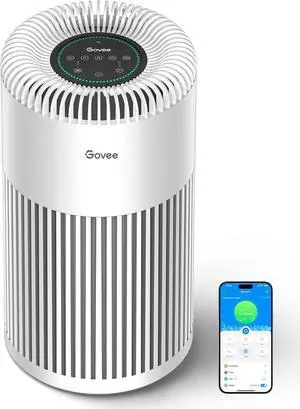 Smart Air Purifier for Home Large Room Up to 1837 sq.ft.with Washable Filter, Integrated PM 2.5 Air Quality Sensor,WiFi, H13 True HEPA Air Purifier for Smoke, Wildfire, Pet Hair,24dB, White