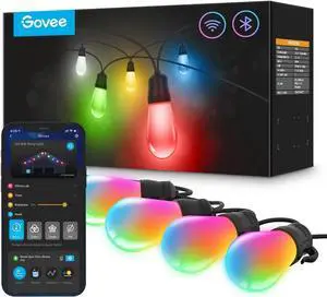 Smart Outdoor String Lights H7021, RGBIC Warm White 96ft (2 Ropes of 48ft) LED Bulbs for Christmas Decorations Outdoor, WiFi Patio Lights Work with Alexa, Google, APP Control, IP65 Waterproof