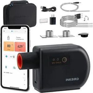 Wi-Fi & Bluetooth BBQ Smoker Temperature Controller with Automatic Smoker Fan, INKBIRD ISC-027BW Grill Thermometer with 4 Probes for Big Green Egg, Kamado Joe, Primo, Vision Grill, Akorn Kamado