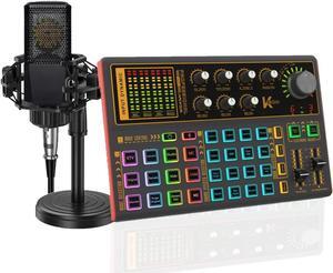 K300 Sound Effects Board Set, LED Light Voice Changer Sound Card with Multiple Sound Effects - Podcast Equipment Bundle for Live Streaming/Laptop Computer Vlog/Living Broadcast YouTube or TikTok