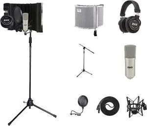 Vocal Booth 40 Sound Absorbing Portable Gooseneck Microphone Shield, Durable Boom Arm, Spider Shockmount, Dual Layer Pop Filter, Vocal Condeser & Studio Headphones Kit