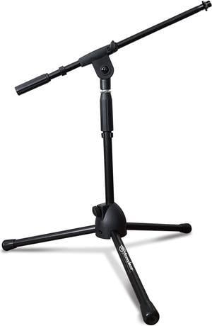 Low-Profile Microphone Tripod Stand with Boom Arm | Adjustable Height Short Floor Mic Stand with Boom | Kick Drum Mike Stands |Guitar Amp Stands (2-Pack)