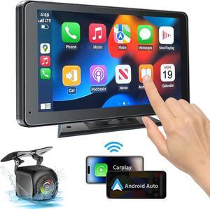 Portable Newest Wireless  CarPlay and Android Auto Screen for Car, 7" HD Touch Screen Car Stereo with Mirror Link, Bluetooth 5.2, Backup Camera, AUX,FM Transmitter for All Vehicles