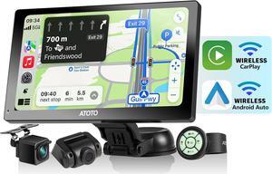 P807PR Portable Car Stereo, Wireless CarPlay & Wireless Android Auto, 7inch QLED Glare-Suppressing Touchscreen, Car Radio with Bluetooth, WDR&Auto Dimmer, Remote Control, AUX/FM Output
