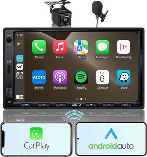 Double Din Car Stereo with Wireless CarPlay,Wireless Android Auto,7in IPS Touchscreen,Bluetooth,Phone Mirroring,HD LRV Camera,USB Video & Audio,F7G2A7WE-S01