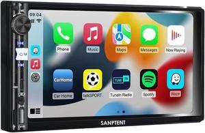 Wireless Double Din Car Stereo, Compatible with  CarPlay & Android Auto, 7 Inch FHD Touchscreen Car Audio Receiver, Airplay, Rear Camera, Subwoofer, FM Car Radio, USB/AUX/TF, Bluetooth