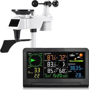 Weather Station Wireless Indoor Outdoor with 9-in-1 Sensor & LCD Display, Weather Station with Rain Gauge and Wind Speed/Direction, Moon Phase, Forcast, Temperature, Pressure, Humidity, Alarm