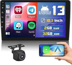 2+32GB 10.1 Android 13 Car Stereo with Wireless Carplay Double Din Car Radio 10.1 Inch Touchscreen Indash Stereo with GPS Bluetooth FM WiFi Mirror Link SWC Backup Camera + Microphone