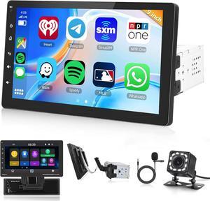 Single Din Car Stereo Touchscreen with CarPlay and Android Auto, Rimoody 9 Inch Detachable Radio with Mirror Link/1080P/EQ Audio/SWC/Bluetooth/FM/TF/USB/AUX +Backup Camera+MIC