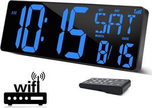 Large Digital Wall Clock WiFi Sync, 16.5 in Large Display Wall Clock with Temperature/Date/Week, LED Big Digital Timer Clock with Remote Control, Alarm Clock for Home and Office, Auto-dimming